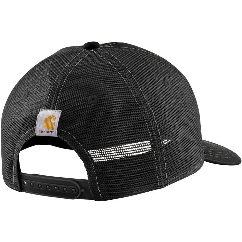 Men's Black 100% Cotton Canvas Mesh-Back Workwear Patch Cap Hand Wash Only